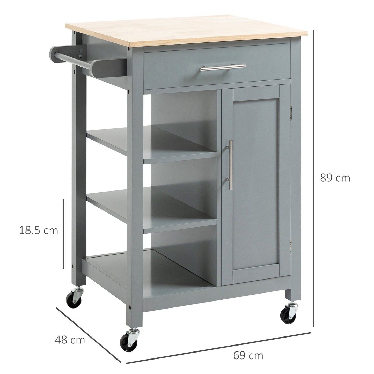 Compact Kitchen Trolley Utility Cart on Wheels with Open Shelf & Storage Drawer for Dining Room, Kitchen, Grey-2