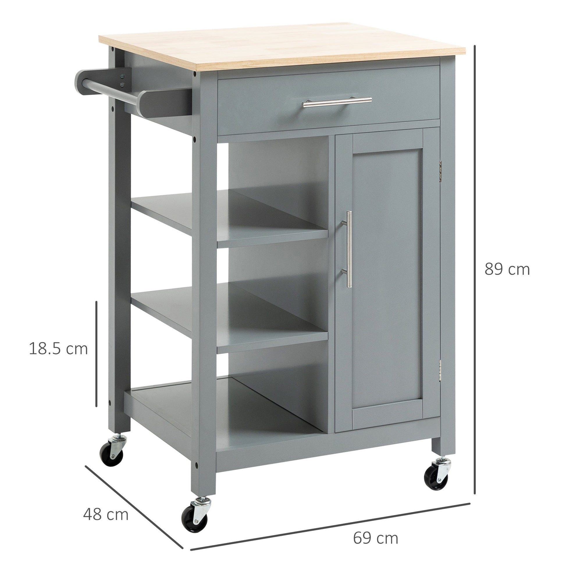 Compact Kitchen Trolley Utility Cart on Wheels with Open Shelf & Storage Drawer for Dining Room, Kitchen, Grey-2