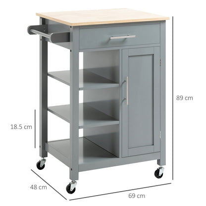 Compact Kitchen Trolley Utility Cart on Wheels with Open Shelf & Storage Drawer for Dining Room, Kitchen, Grey-2