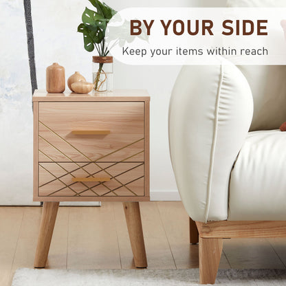Bedside Cabinet, Scandinavian Bedside Table with Drawers, Bed Side Table with Wood Legs, Natural-3