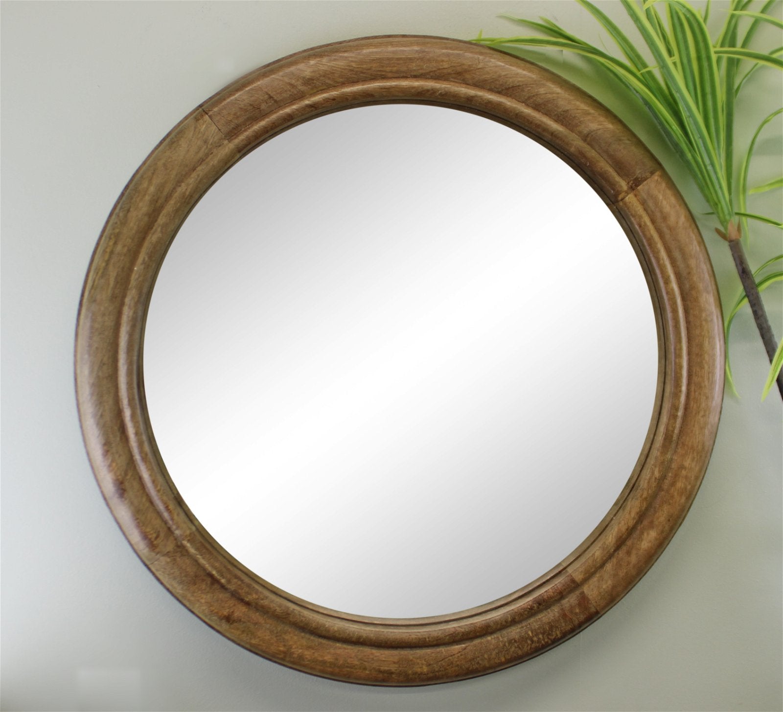 Mango Wood Circular Wall Mirror, 53cm-1