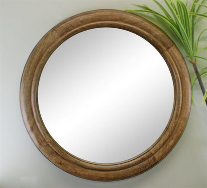 Mango Wood Circular Wall Mirror, 53cm-1