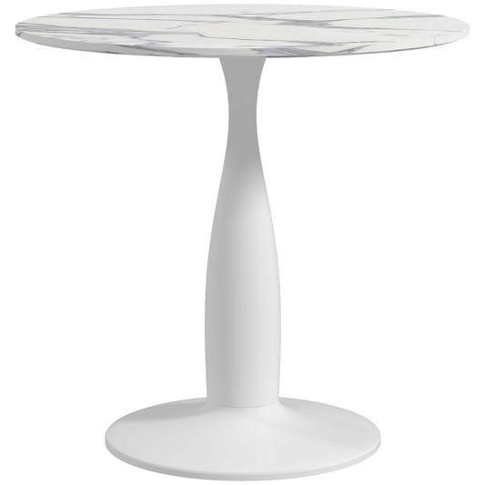 Round Dining Table, Modern Dining Room Table with Steel Base, Non-slip Foot Pad, Space Saving Small Dining Table-0