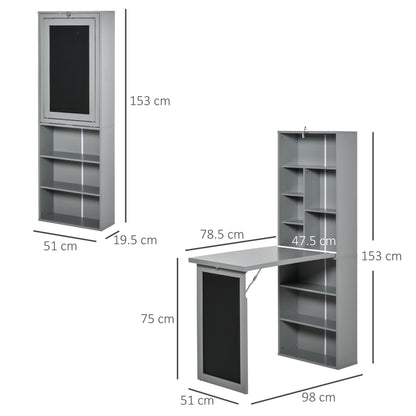 Folding Convertible Desk with Blackboard Multi-function Computer Office Workstation Side Shelf for Home Office, Grey-2