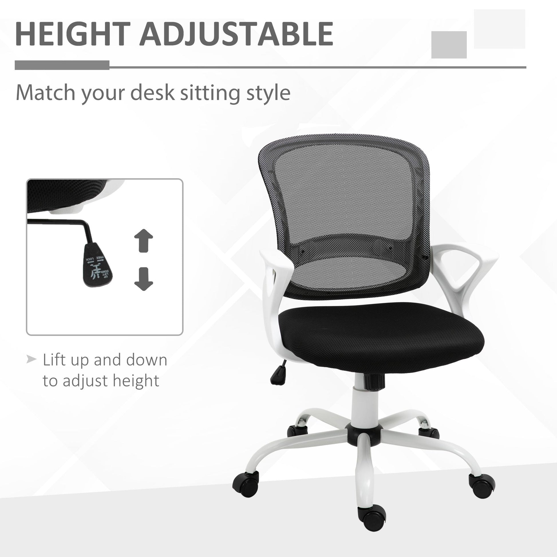 Office Chair Mesh Swivel Desk Chair with Lumbar Back Support Adjustable Height Armrests Black-3