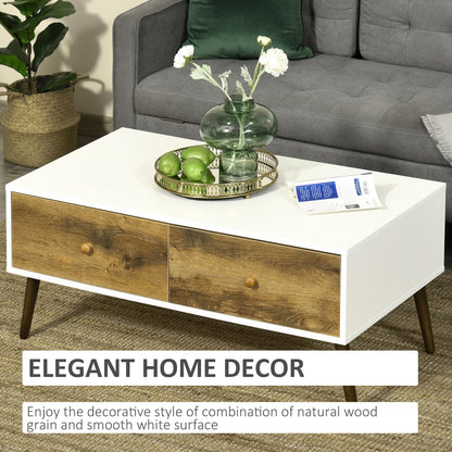 Coffee Table for Living Room, Office, Study Room, Reception Room, w/ 4 Storage Drawers, Sofa Table, Graceful Functional Table, Natural Wood-4