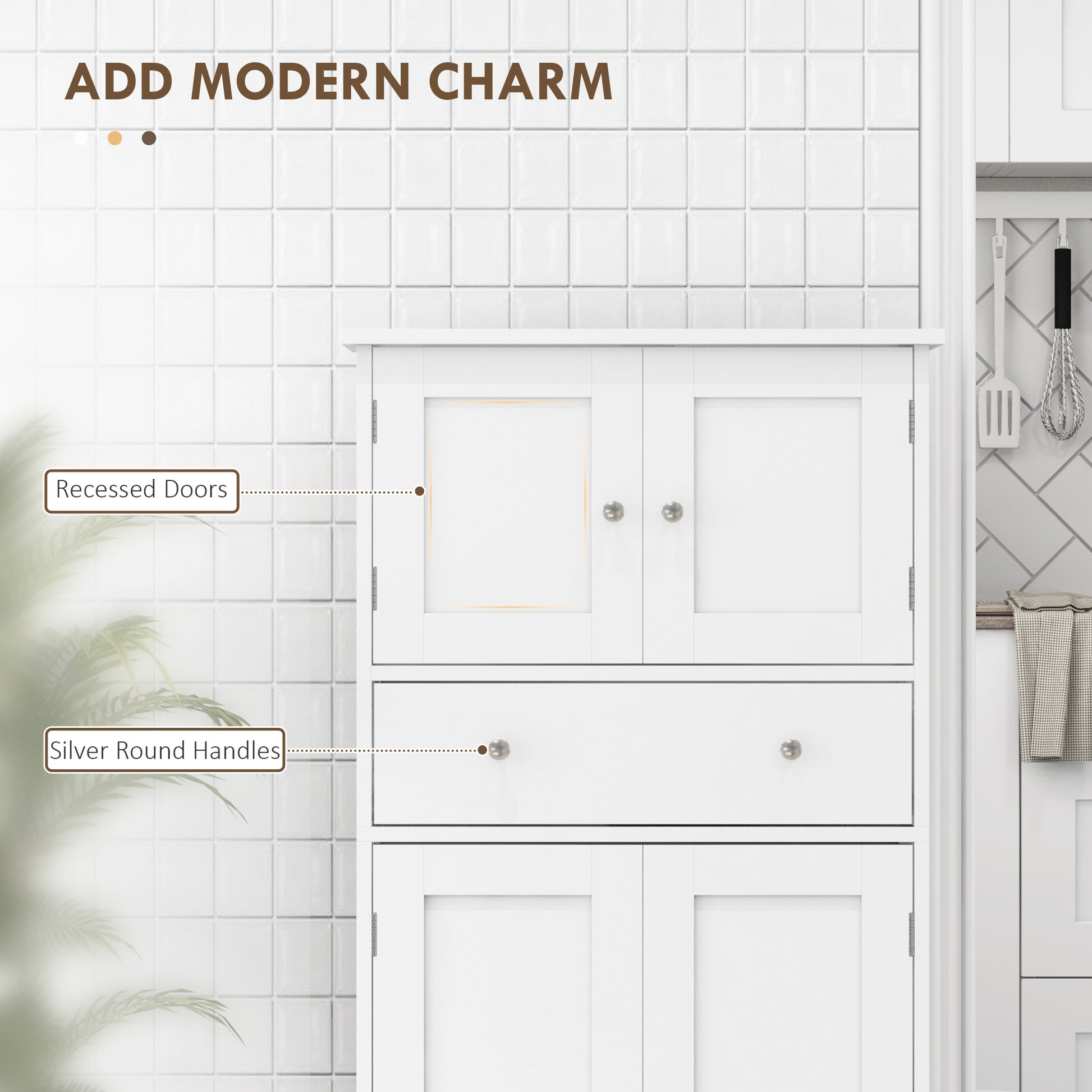 White Modern Kitchen Cupboard, Freestanding Kitchen Storage Cabinet with Doors and Shelves, Kitchen Cabinet with Drawer and Adjustable Shelf by HOMCOM-2