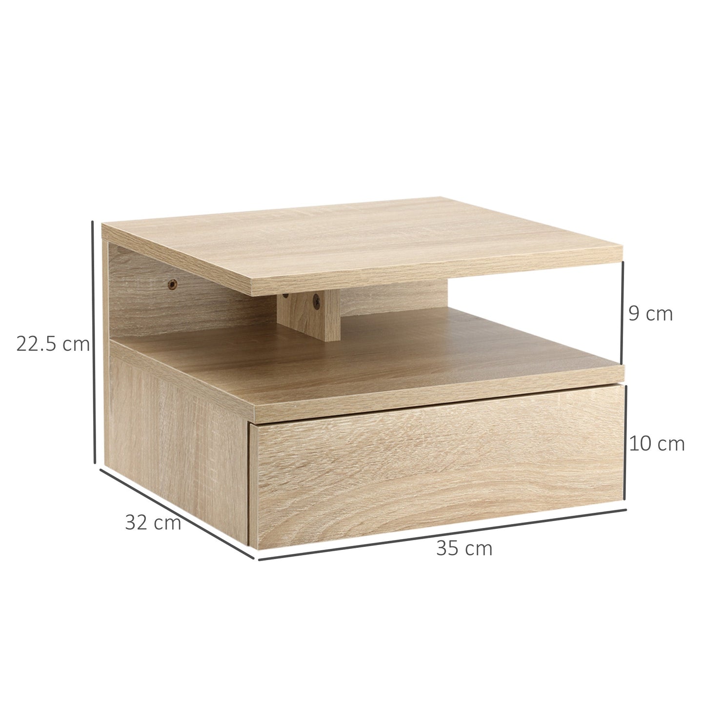 Set of Two Floating Bedside Tables - Oak Tone-2