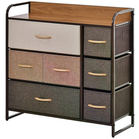 7-Drawer Dresser, Fabric Chest of Drawers, 3-Tier Storage Organizer for Bedroom Hallway Entryway, Tower Unit with Steel Frame Wooden Top-0