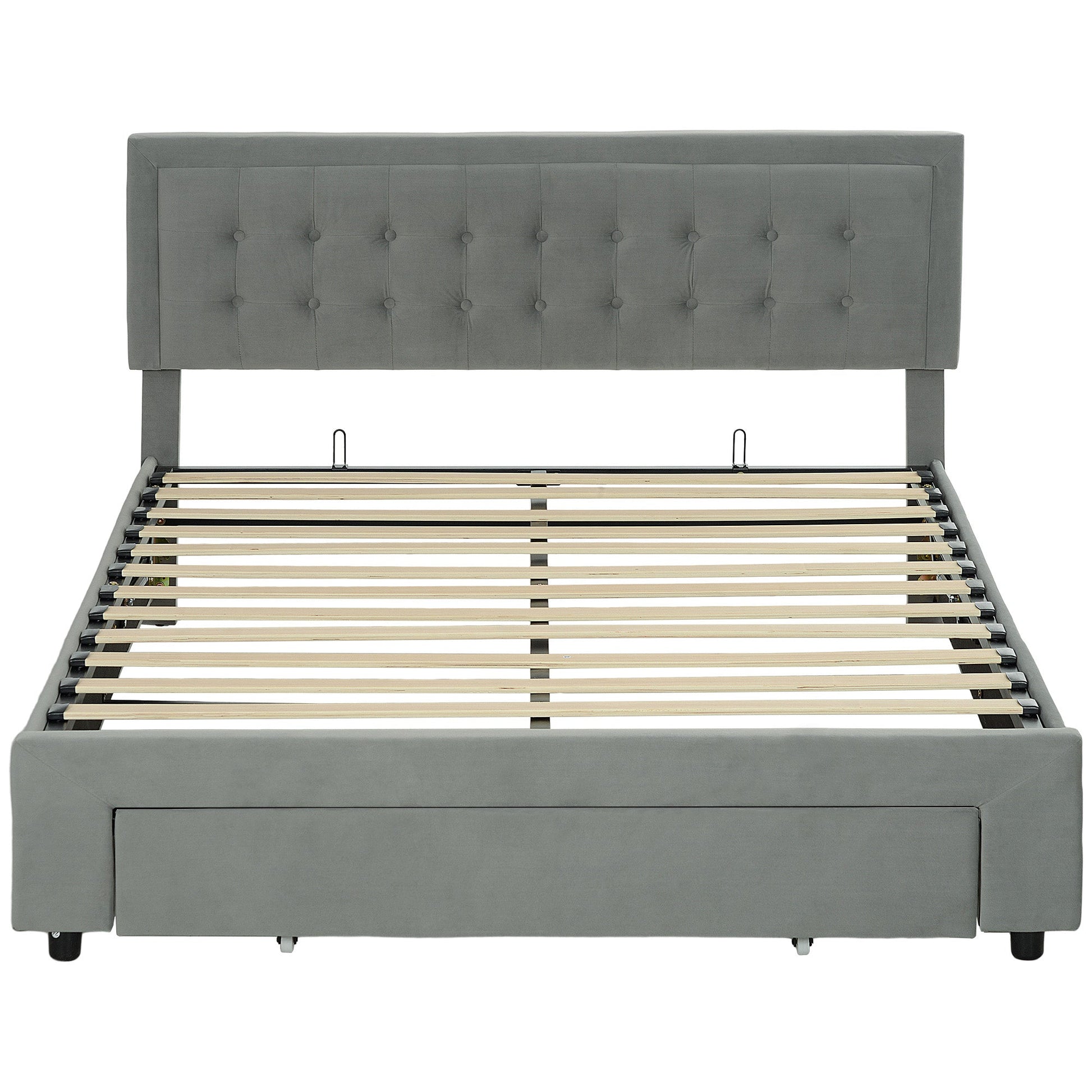 King Size Ottoman Bed Frame, with Front Drawer - Grey-0