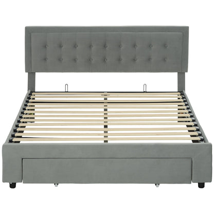 King Size Ottoman Bed Frame, with Front Drawer - Grey-0