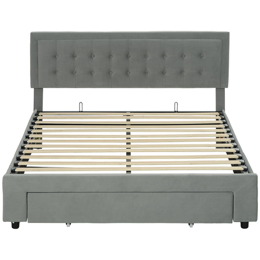 King Size Ottoman Bed Frame, with Front Drawer - Grey-0