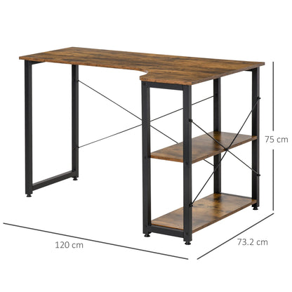 L-Shaped Computer Desk Home Office Corner Desk Study Workstation Table with 2 Shelves, Steel Frame, Rustic Brown-2