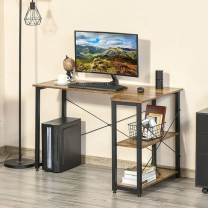 L-Shaped Computer Desk Home Office Corner Desk Study Workstation Table with 2 Shelves, Steel Frame, Rustic Brown-1