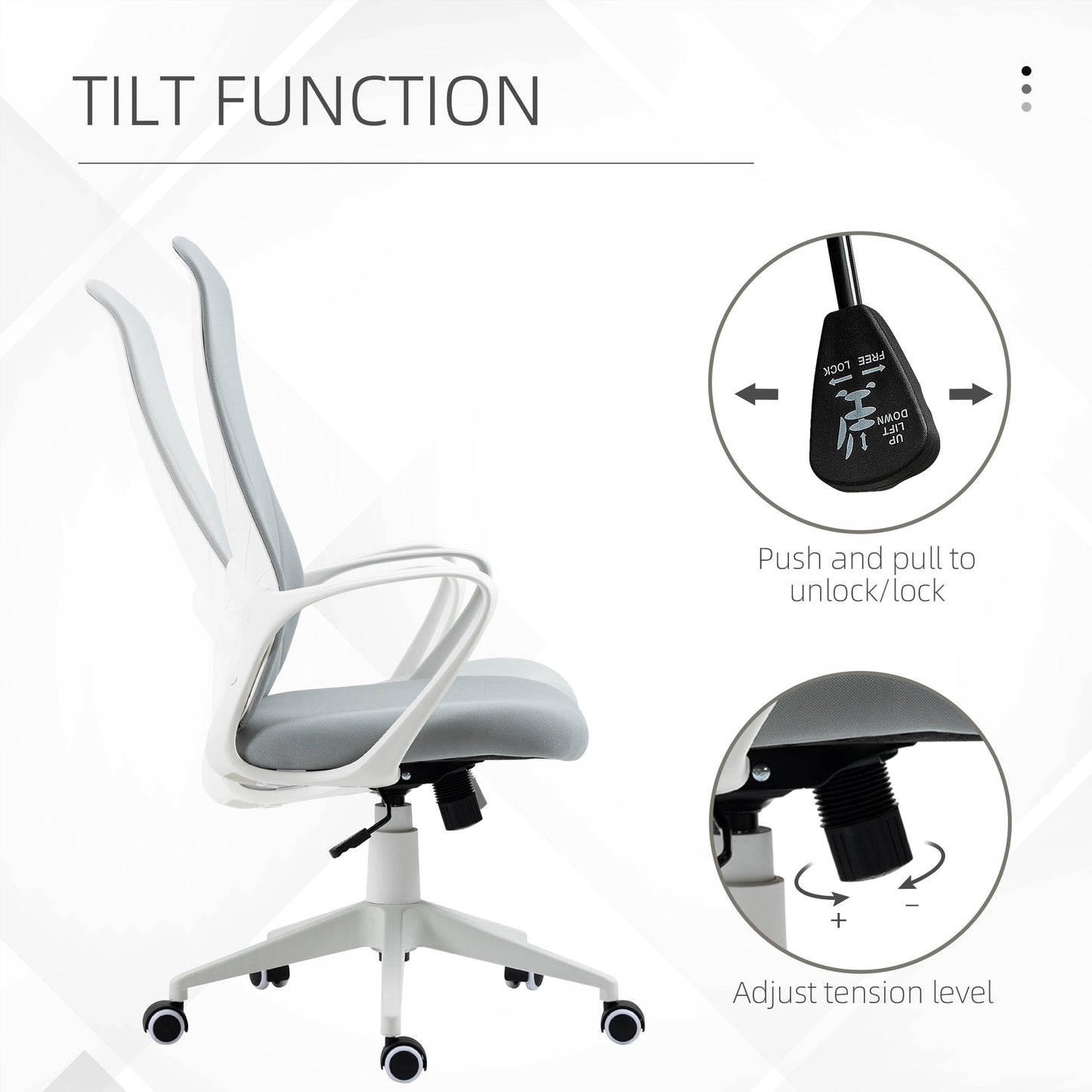 High-Back Office Chair, Elastic Desk Chair with Armrests, Tilt Function, Adjustable Seat Height, Light Grey-4