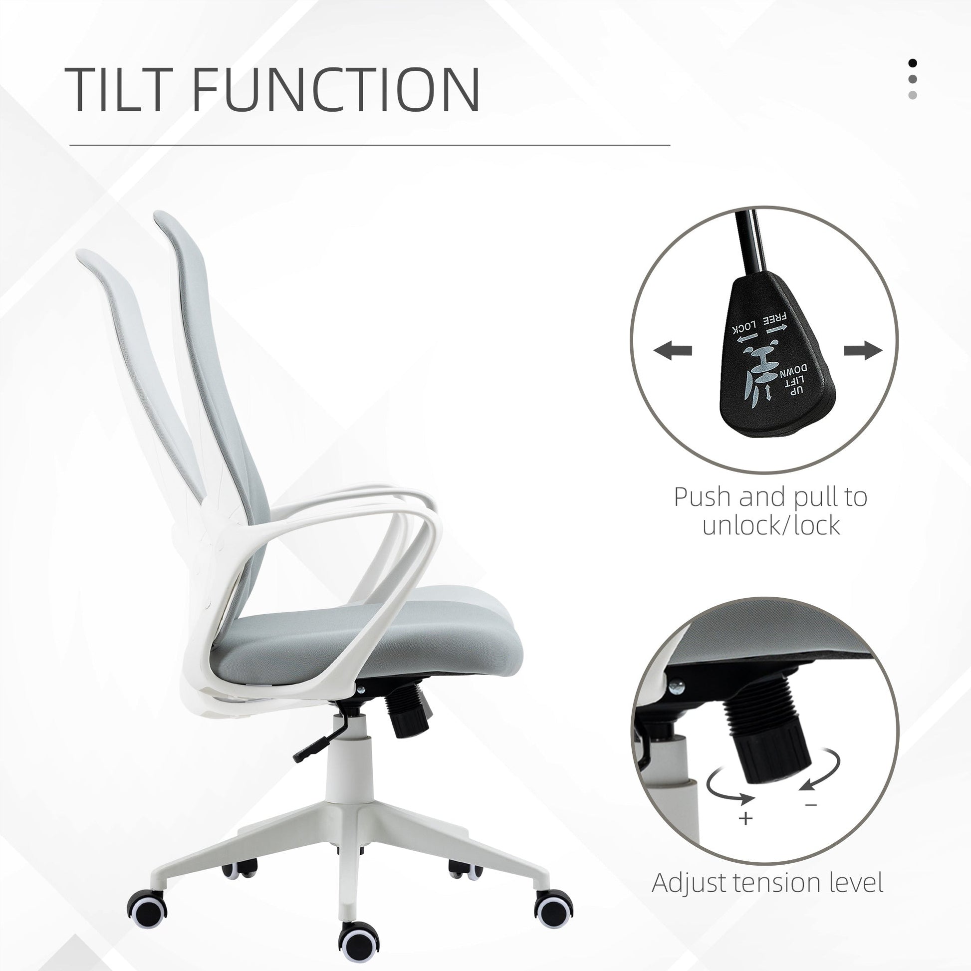 High-Back Office Chair, Elastic Desk Chair with Armrests, Tilt Function, Adjustable Seat Height, Light Grey-4