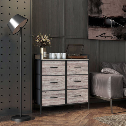 Rustic Chest of Six Fabric Drawers - Grey Wood Effect-1