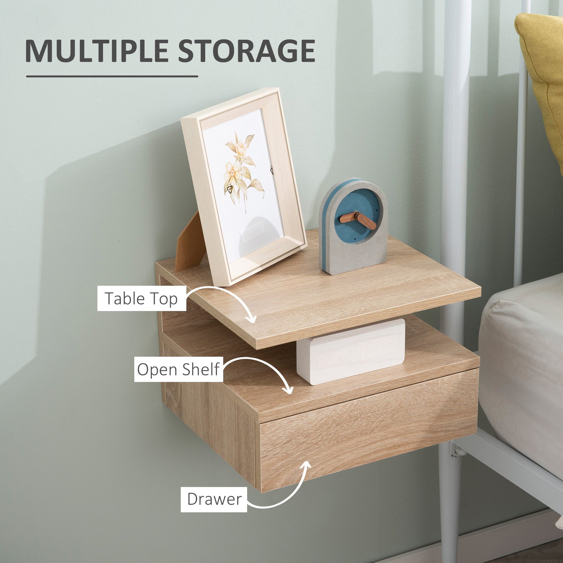 Set of Two Floating Bedside Tables - Oak Tone-4