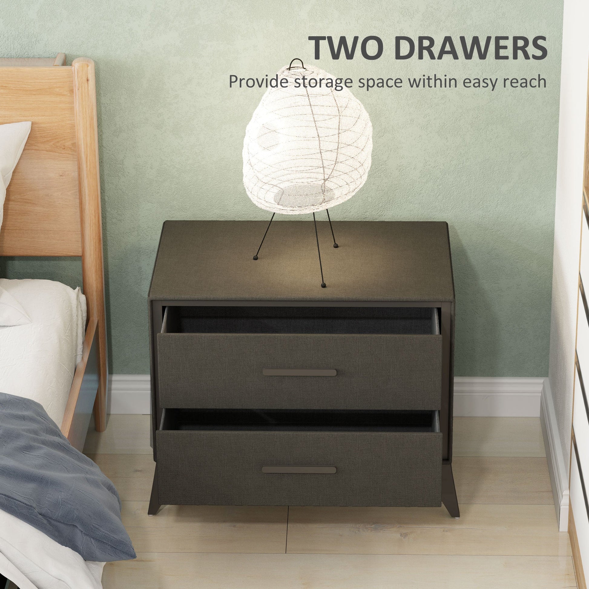 Velvet Bedside Table, Side Table with 2 Drawers, Modern Bedside Cabinet with Storage and Steel Legs for Bedroom, Living Room, Brown-4