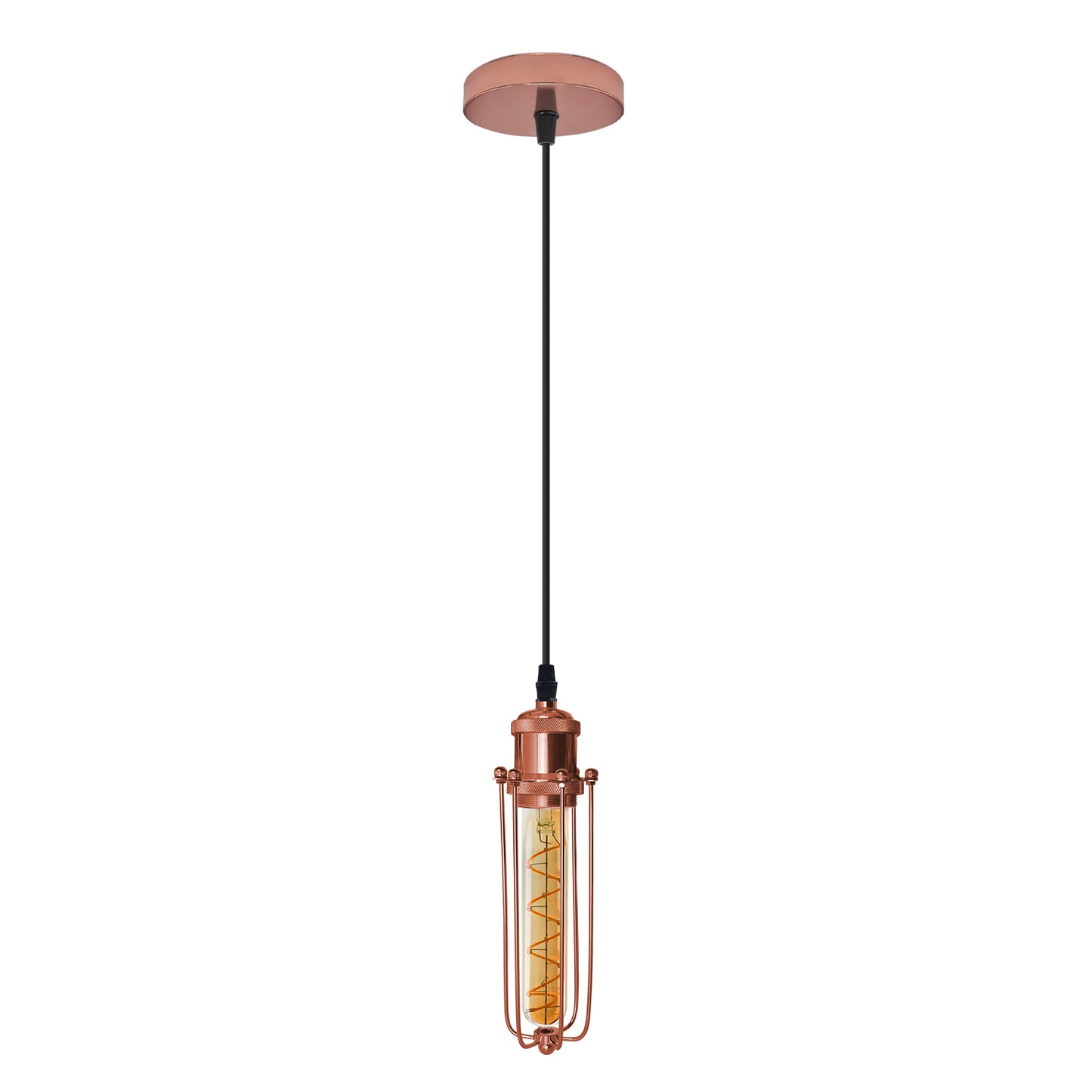 Single Rose Gold Ceiling E27 Pendant Light with Wire Cage Industrial Vintage Hanging Lamp Fixture-0