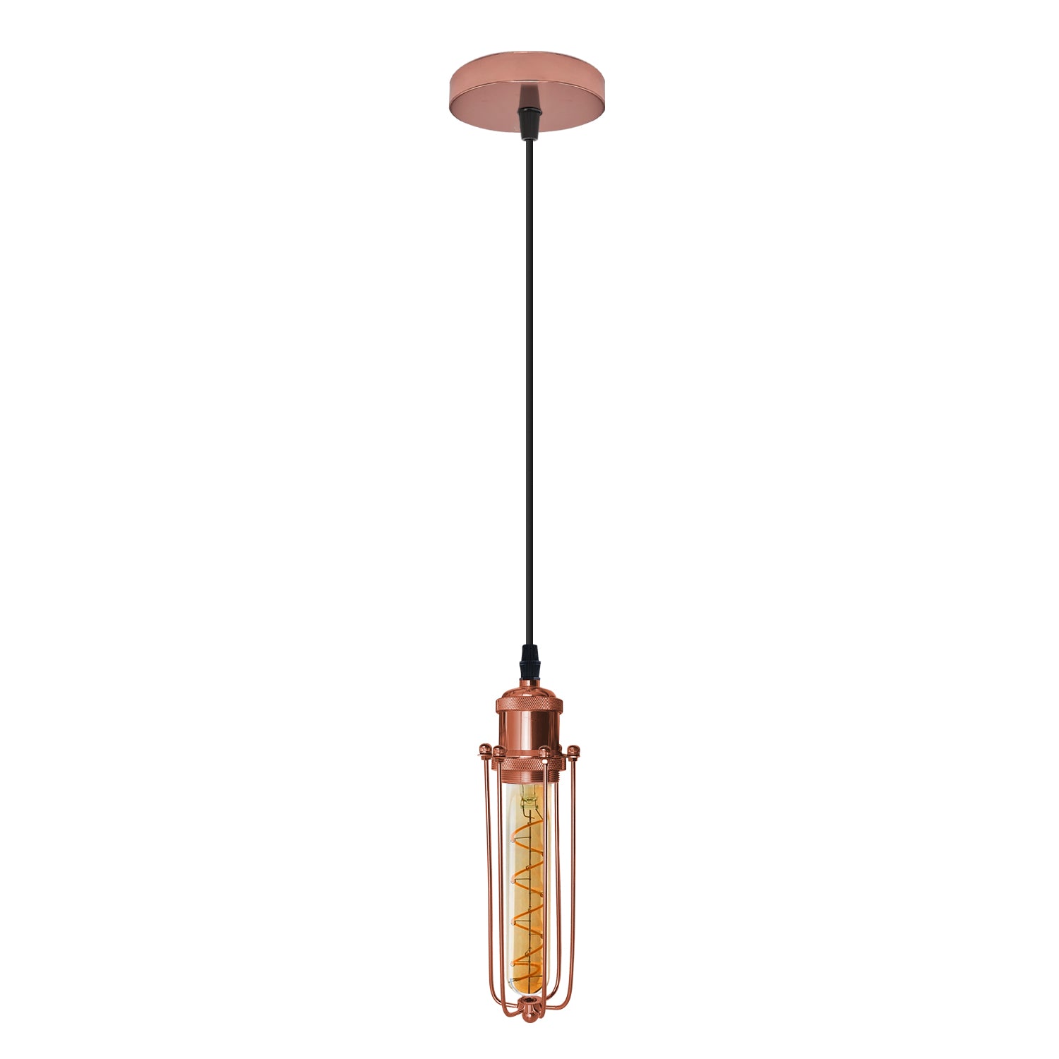 Single Rose Gold Ceiling E27 Pendant Light with Wire Cage Industrial Vintage Hanging Lamp Fixture-0