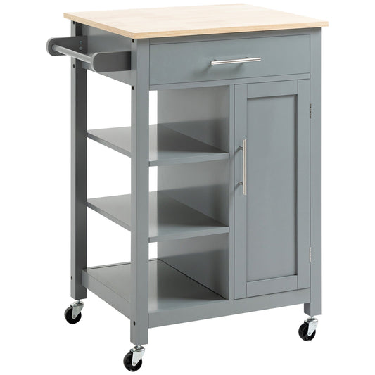 Compact Kitchen Trolley Utility Cart on Wheels with Open Shelf & Storage Drawer for Dining Room, Kitchen, Grey-0
