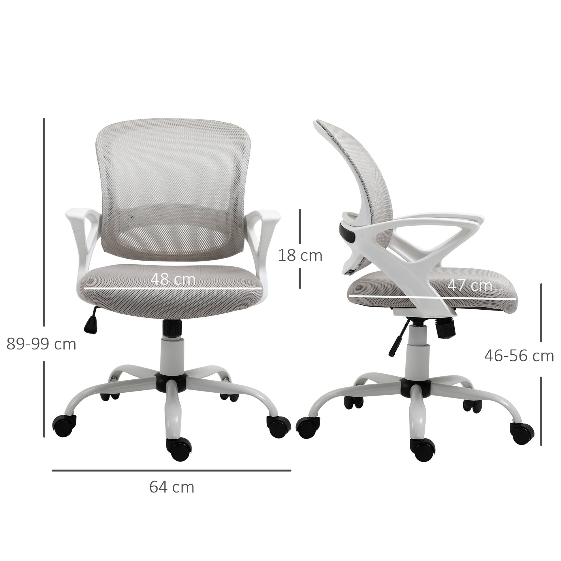 Office Chair Mesh Swivel Desk Chair with Lumbar Back Support Adjustable Height Armrests Grey-2