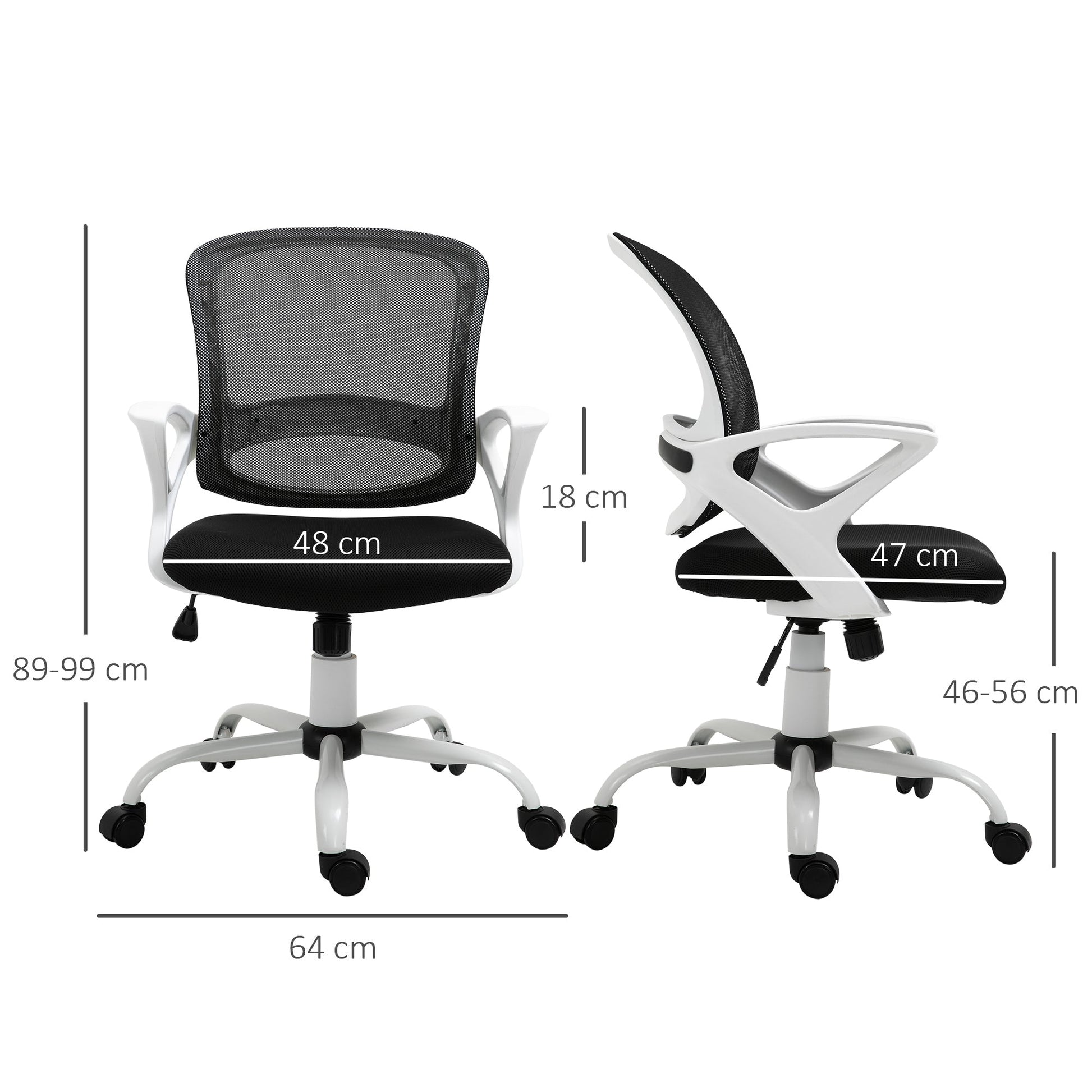 Office Chair Mesh Swivel Desk Chair with Lumbar Back Support Adjustable Height Armrests Black-2