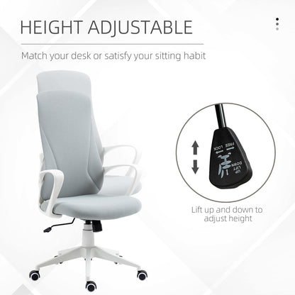 High-Back Office Chair, Elastic Desk Chair with Armrests, Tilt Function, Adjustable Seat Height, Light Grey-3
