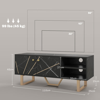 HOMCOM TV Stand Cabinet for TVs up to 50 Inches, TV Unit with Storage Shelves and Cupboard for Living Room, Black Marble Tone-1