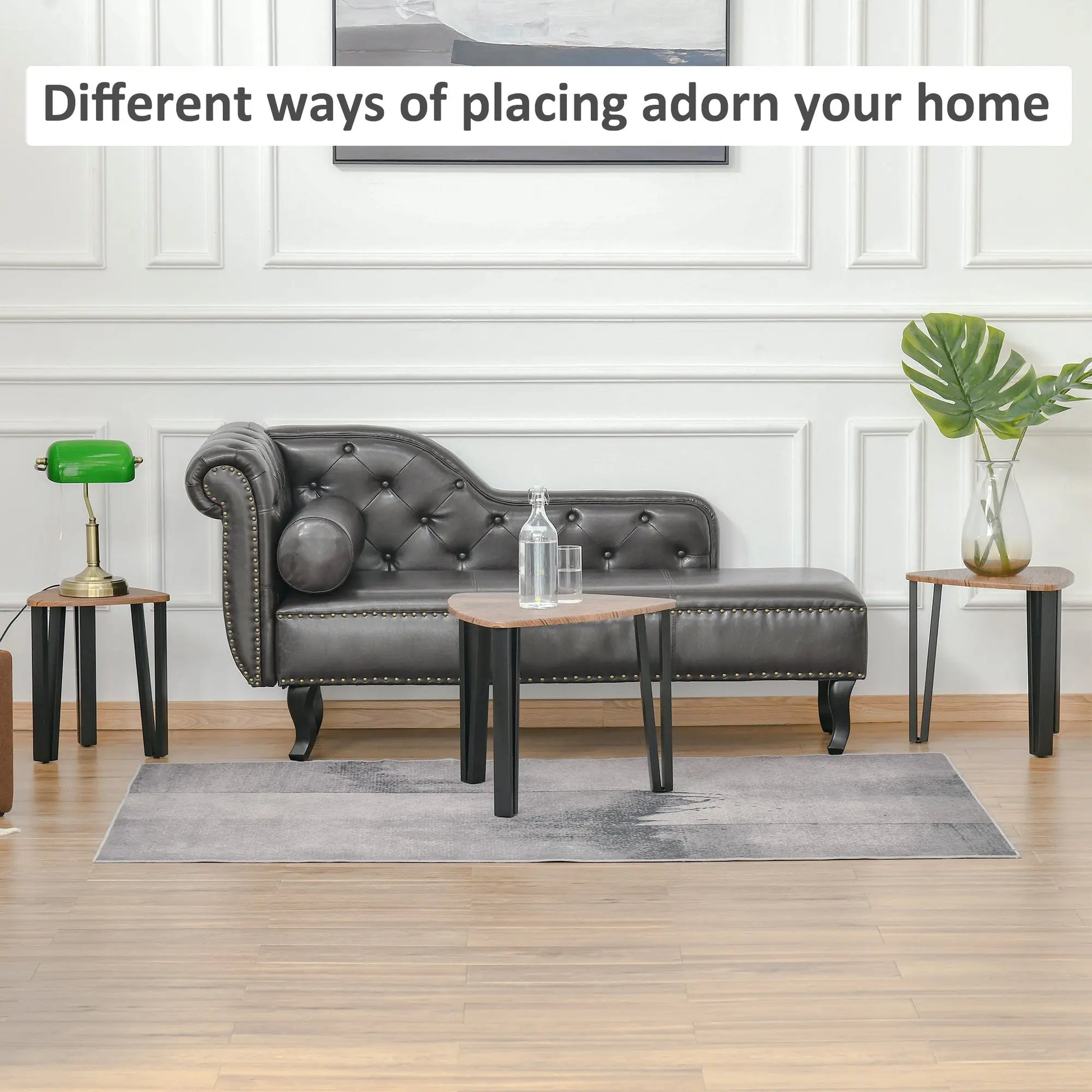 3 PCs MDF Steel Nesting Table Coffee Table Set Multifunctional End Side Table Living Room Furniture Walnut Wood Grain-3