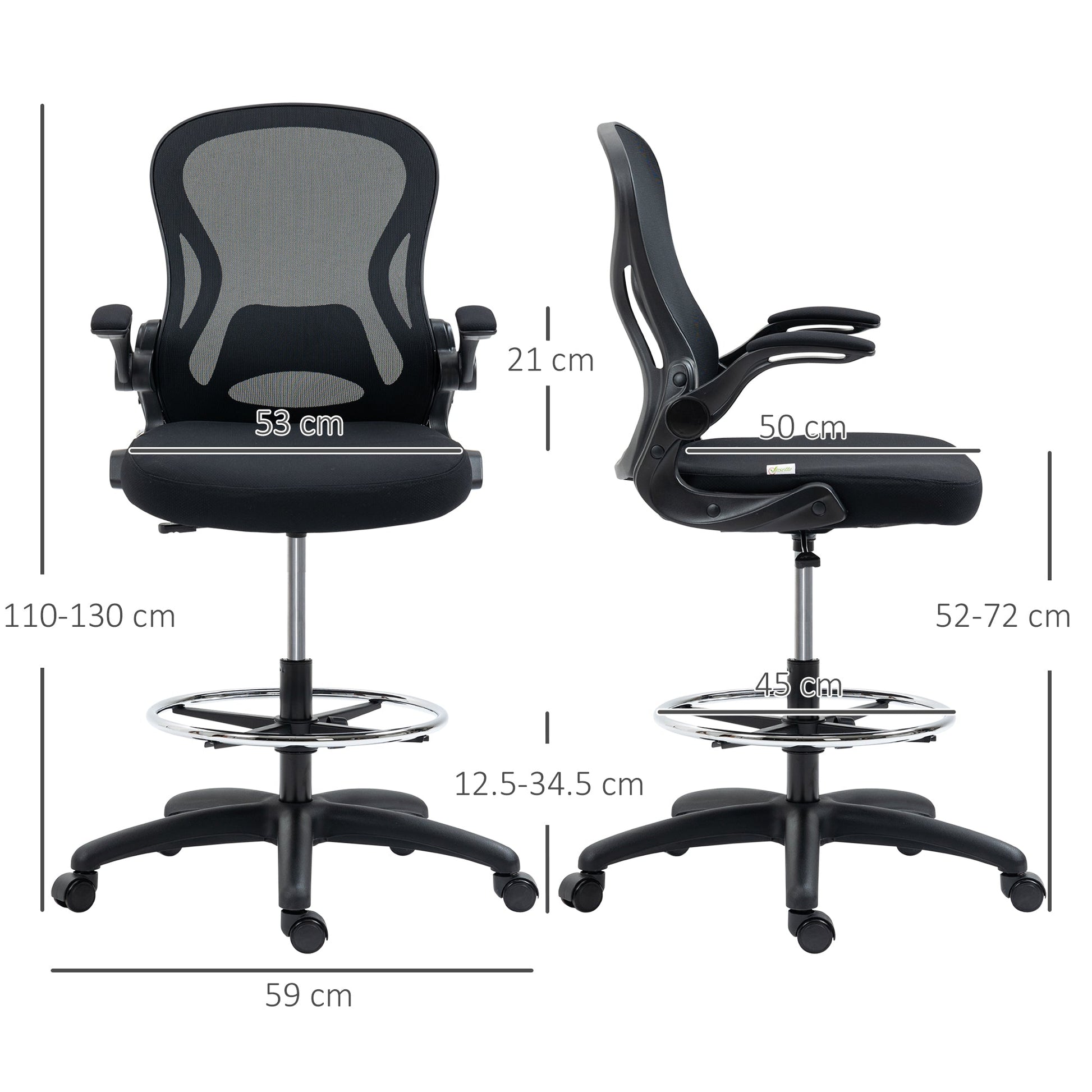 Adjustable Standing Desk Chair with Flip-up Armrests Lumbar Support Armrests Adjustable Footrest Ring Black-2