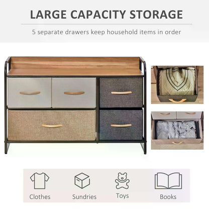 5-Drawer Dresser, Linen Fabric Chest of Drawers, Dresser Tower Unit for Bedroom Hallway Entryway, Storage Organizer with Steel Frame Wooden Top-4