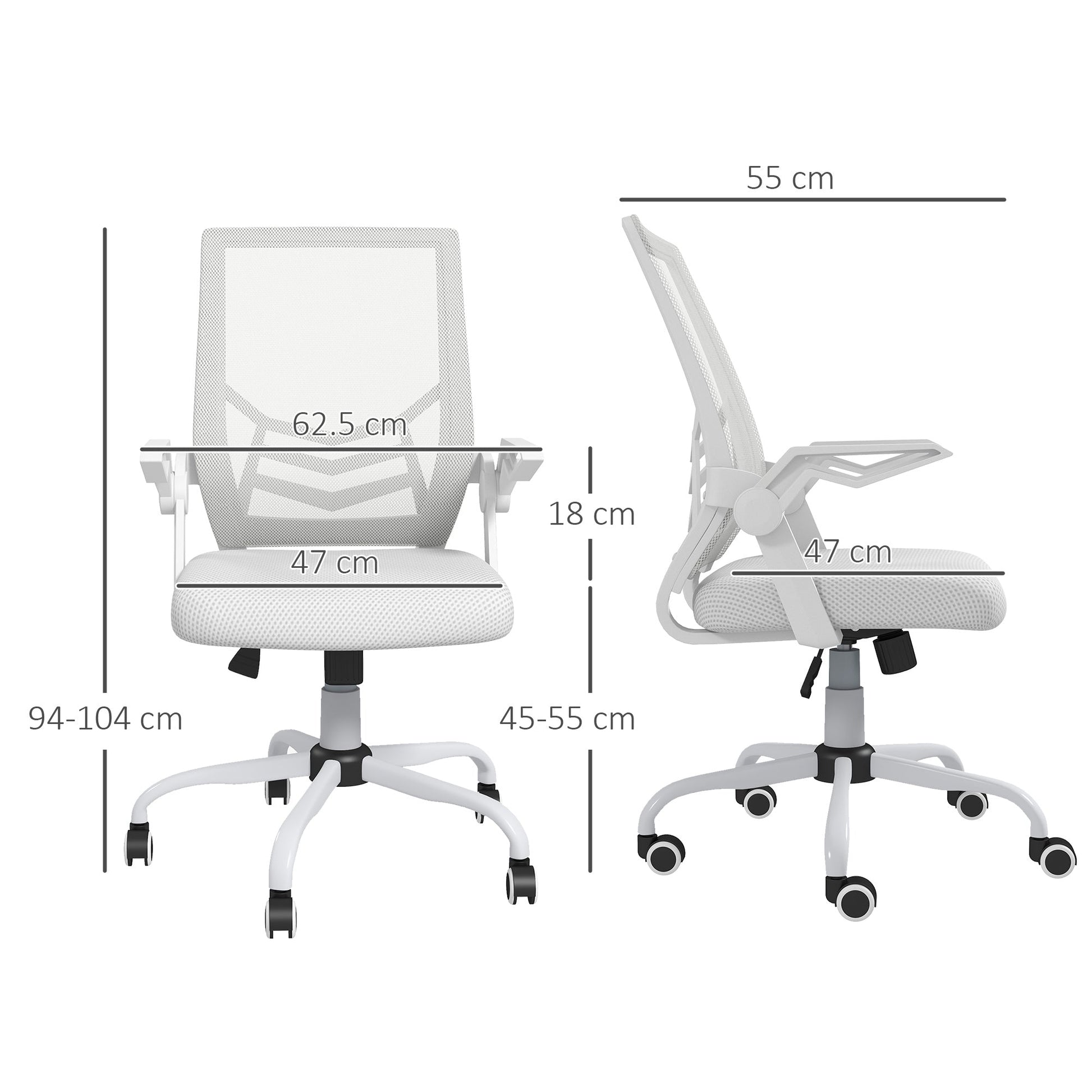 Mesh Office Chair, Computer Desk Chair with Flip-up Armrests, Lumbar Back Support and Swivel Wheels, White-2
