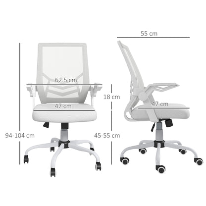 Mesh Office Chair, Computer Desk Chair with Flip-up Armrests, Lumbar Back Support and Swivel Wheels, White-2