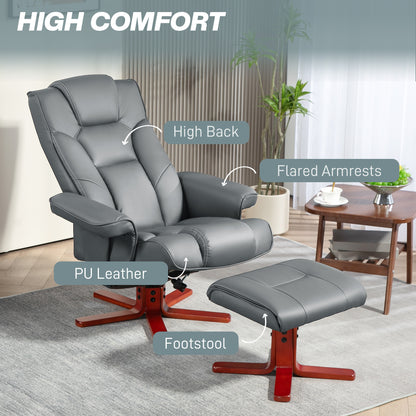 HOMCOM Faux Leather Manual Recliner and Footstool Set in Grey-4