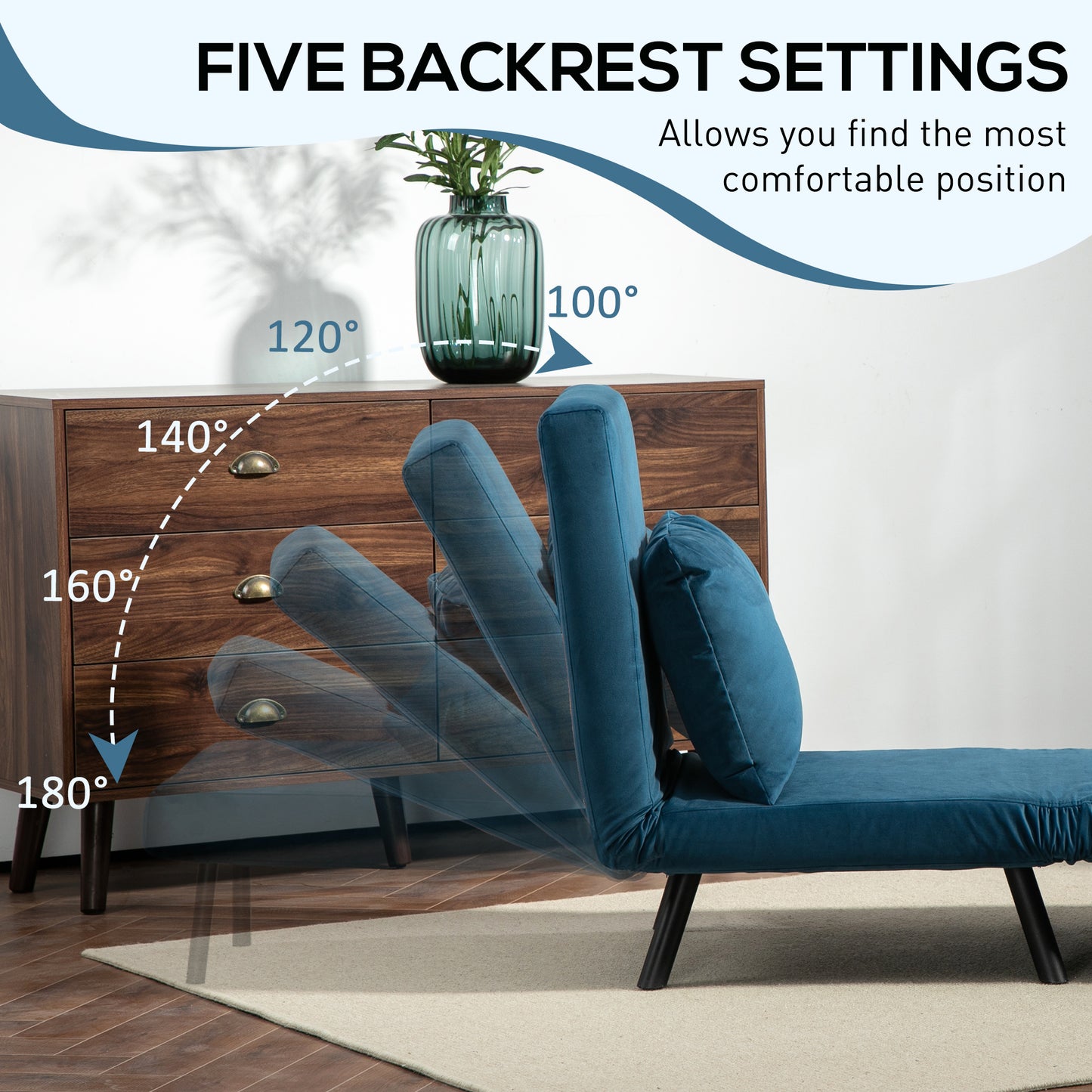 Click Clack Sofa Bed, Convertible Single Chair Couch with 2 Cushions, for Living Room, Bedroom, Navy Blue-3