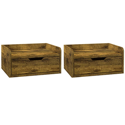 HOMCOM Floating Nightstand Set of 2 Wall Mounted Bedside Table with Storage Drawer for Bedroom in Rustic Brown-0