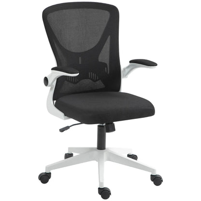 Mesh Office Chair with Flip-Up Armrests, Adjustable Height, Tilt, Ergonomic Desk Chair, Black & White | Vinsetto-0