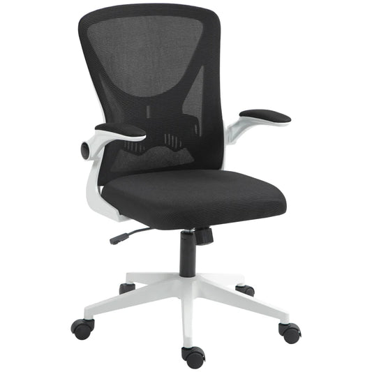 Mesh Office Chair with Flip-Up Armrests, Adjustable Height, Tilt, Ergonomic Desk Chair, Black & White | Vinsetto-0