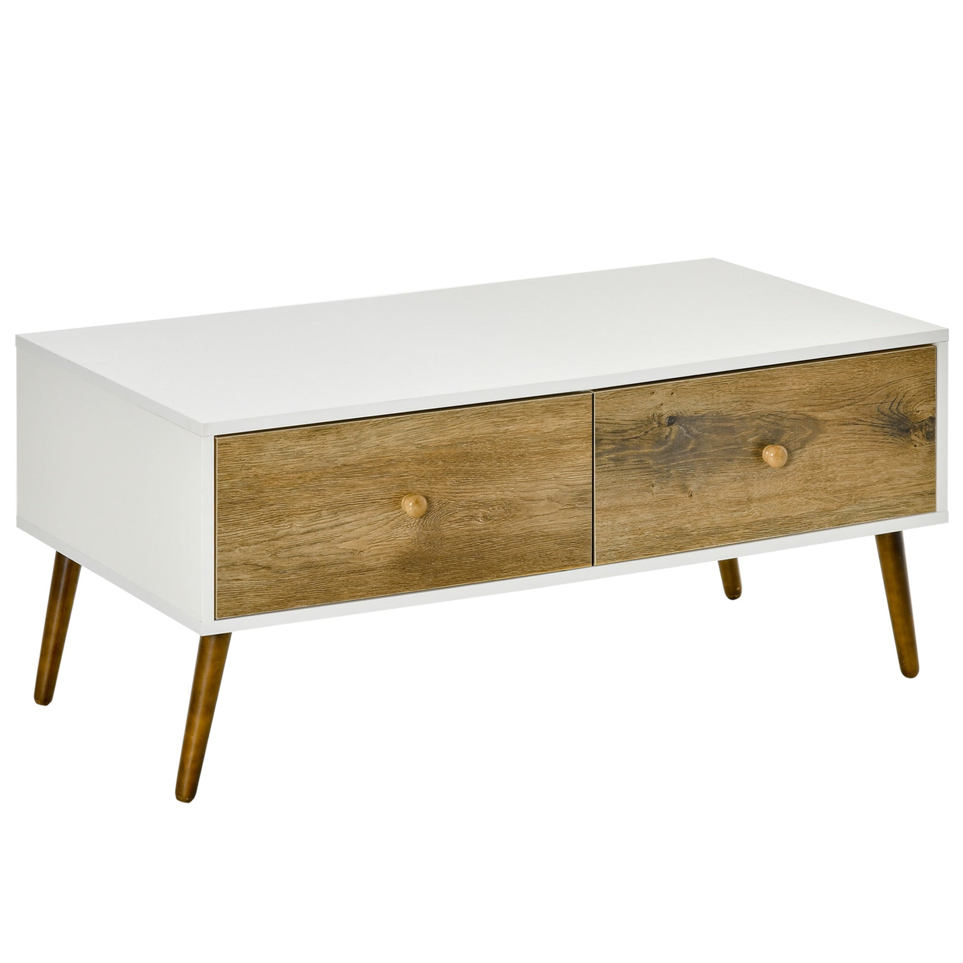 Coffee Table for Living Room, Office, Study Room, Reception Room, w/ 4 Storage Drawers, Sofa Table, Graceful Functional Table, Natural Wood-0