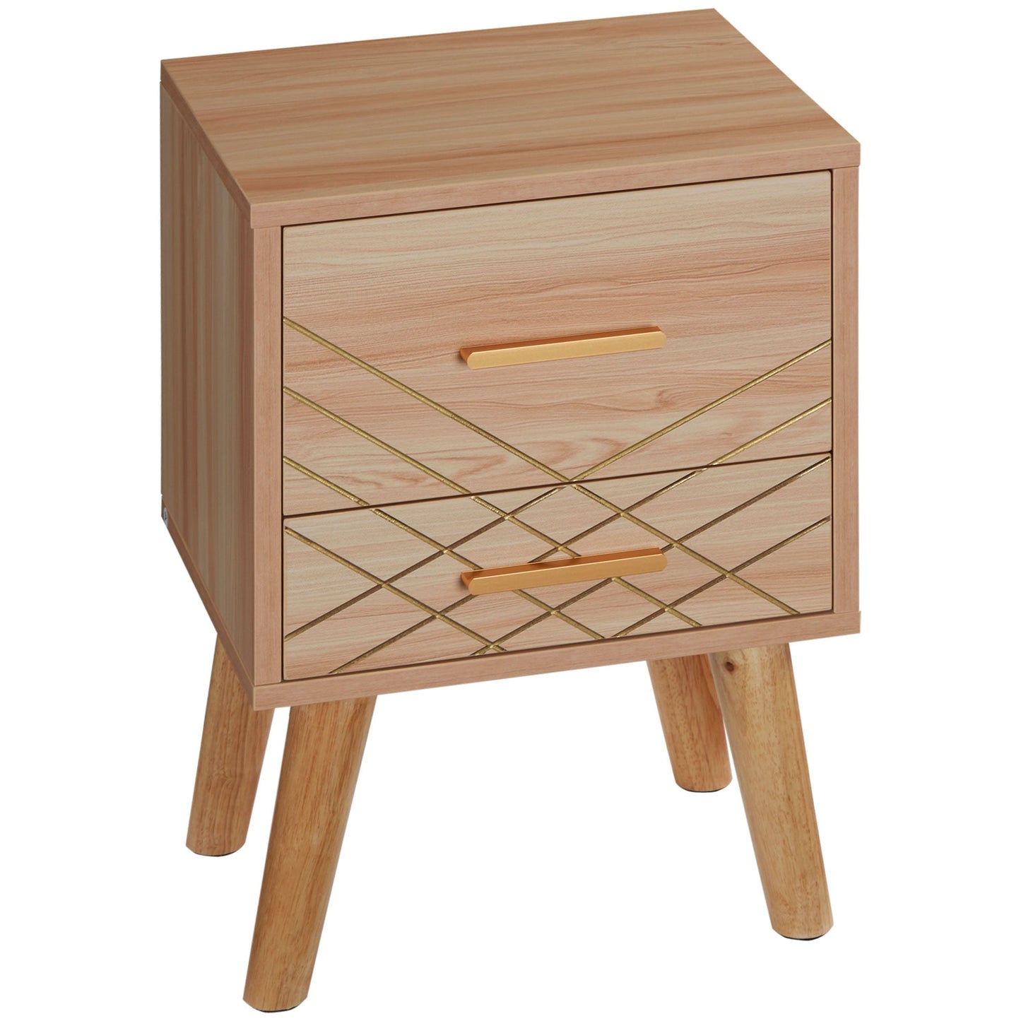 Bedside Cabinet, Scandinavian Bedside Table with Drawers, Bed Side Table with Wood Legs, Natural-0