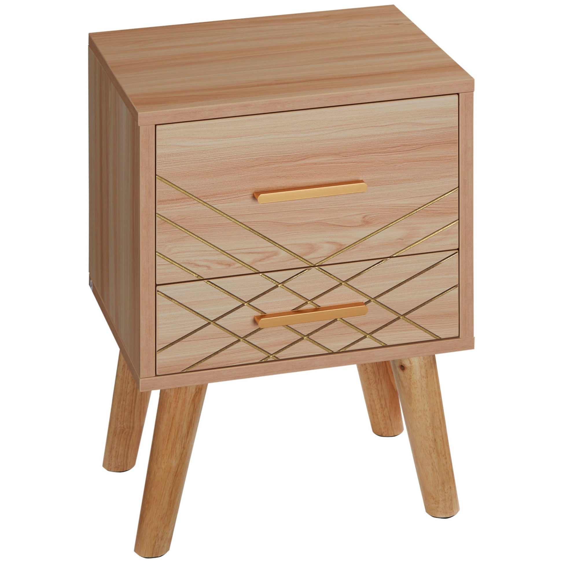 Bedside Cabinet, Scandinavian Bedside Table with Drawers, Bed Side Table with Wood Legs, Natural-0