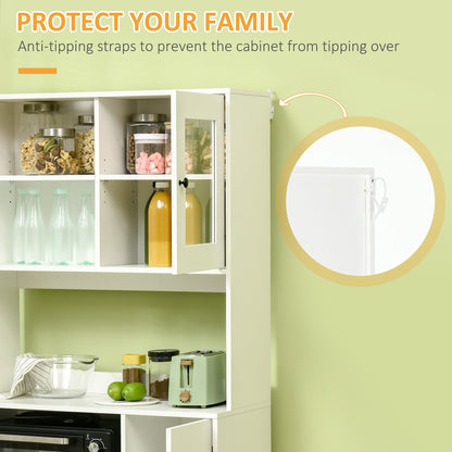 Freestanding Kitchen Cupboard, Modern Kitchen Storage Cabinet with Doors and Adjustable Shelves, 180cm, White-4