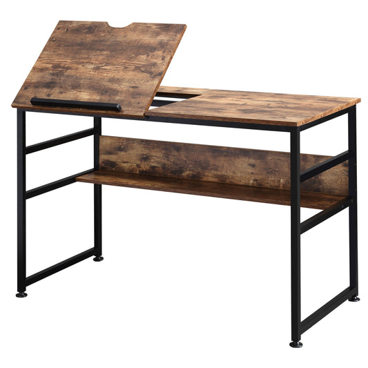 Adjustable Drafting Table Art Desk Drawing Table, Craft Desk Workstation for Painting, Multifunctional Writing Desk w/ 15-Level Tabletop-0