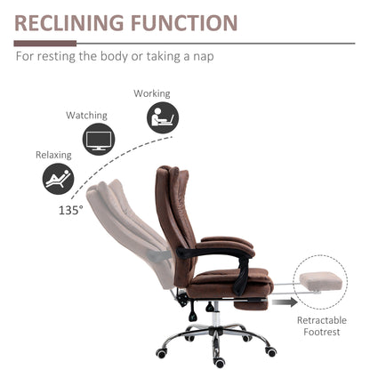 Home Office Chair Microfibre Desk Chair with Reclining Function Armrests Swivel Wheels Footrest Brown-4