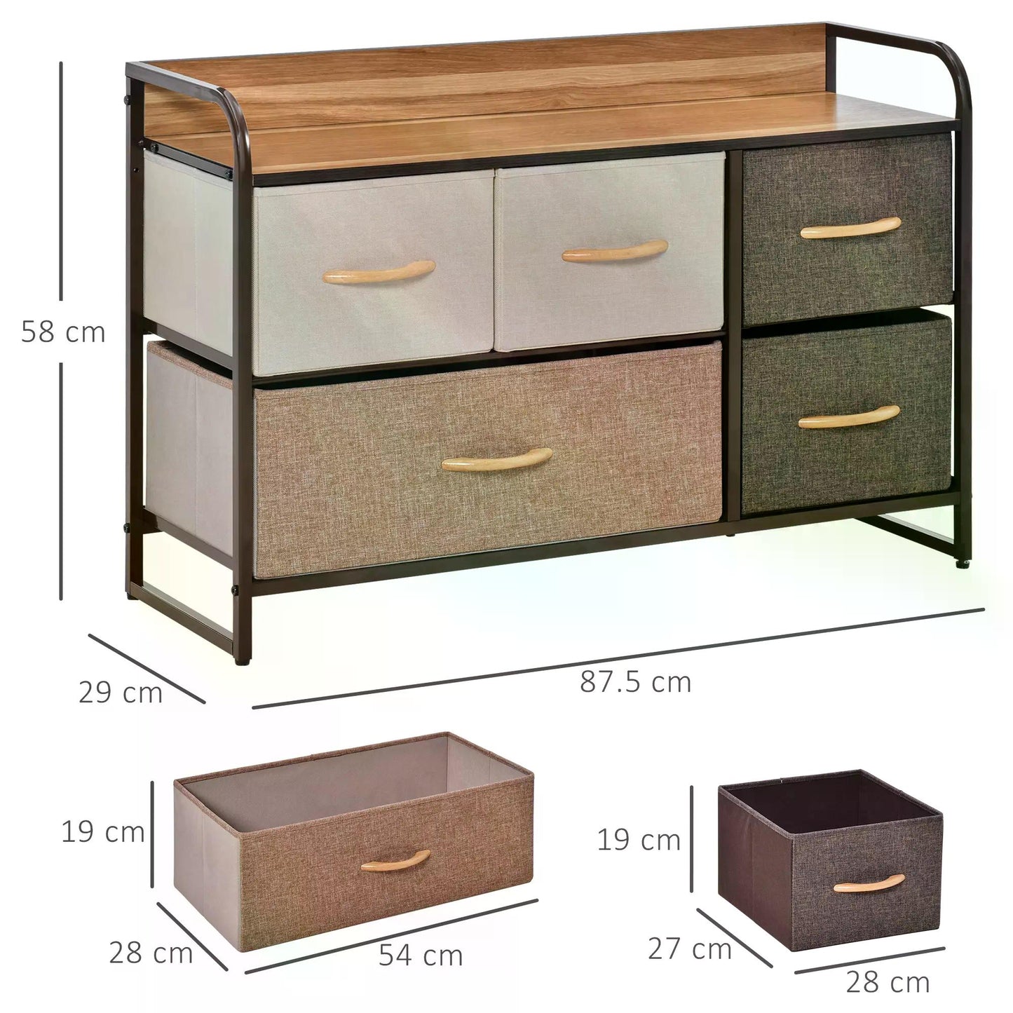 5-Drawer Dresser, Linen Fabric Chest of Drawers, Dresser Tower Unit for Bedroom Hallway Entryway, Storage Organizer with Steel Frame Wooden Top-2