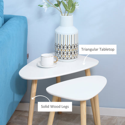 Modern Side Table Set of 2, Triangular Nest of Tables, End Table with Solid Wood Legs, for Living Room Bedroom, White-4