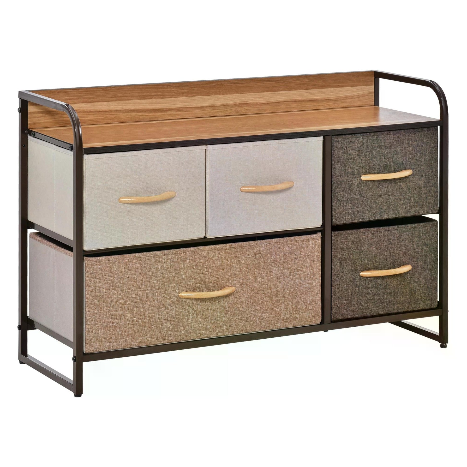 5-Drawer Dresser, Linen Fabric Chest of Drawers, Dresser Tower Unit for Bedroom Hallway Entryway, Storage Organizer with Steel Frame Wooden Top-0