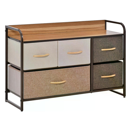 5-Drawer Dresser, Linen Fabric Chest of Drawers, Dresser Tower Unit for Bedroom Hallway Entryway, Storage Organizer with Steel Frame Wooden Top-0